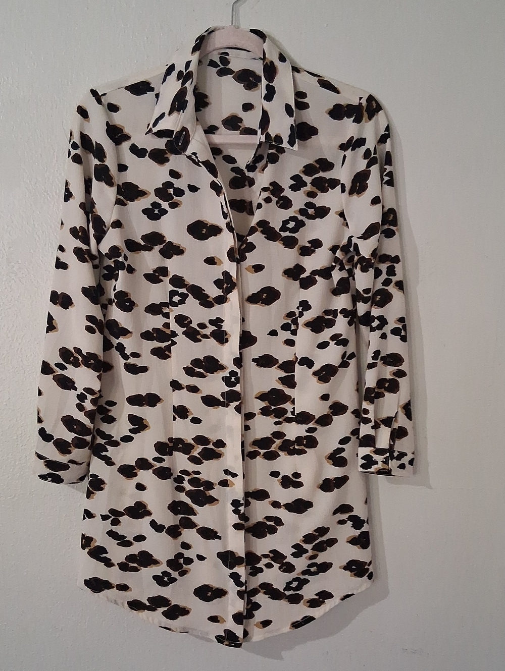 Cream Leopard Print Longline Shirt Dress